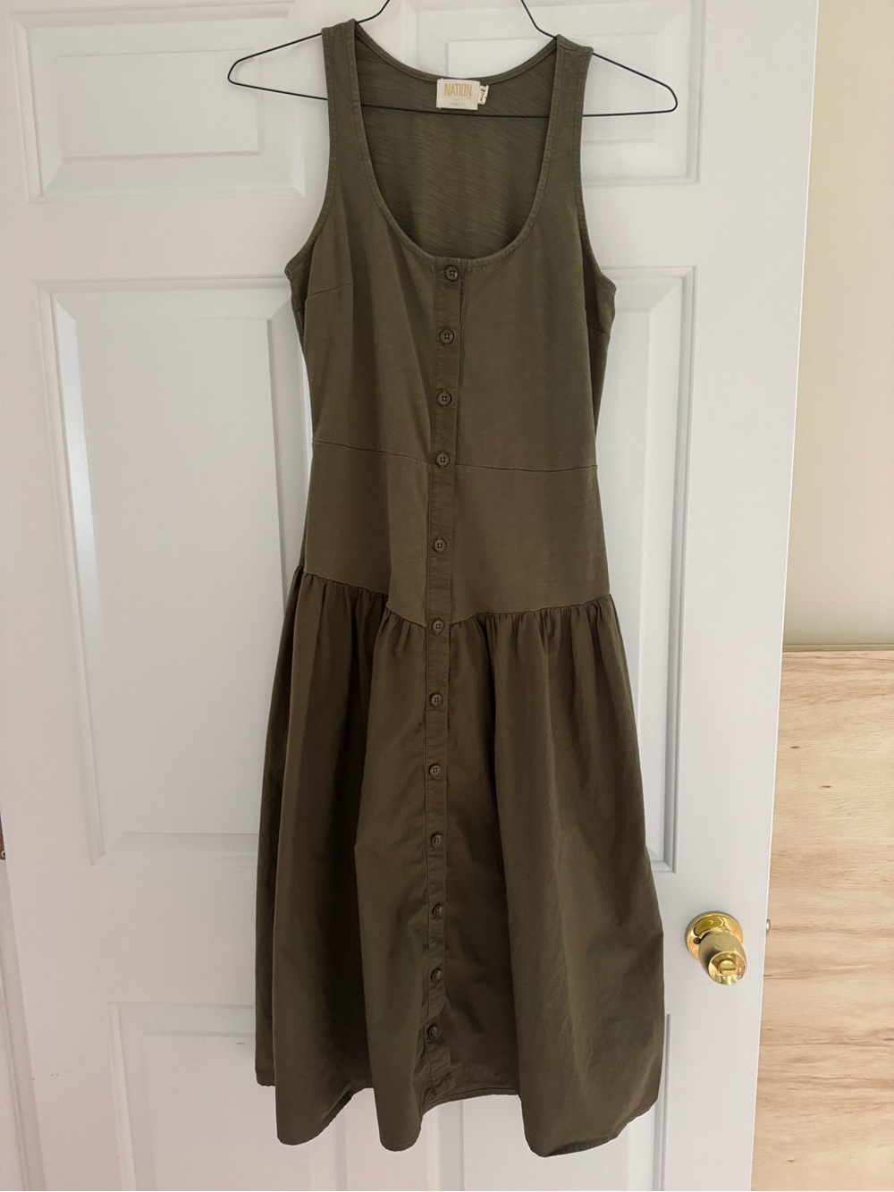 Nation LTD Olive Green Button-Front Midi Dress